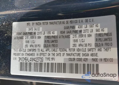 2022 Mazda Cx-30 2.5 S z USA, uszkodzony, nr VIN 3MVDMBAL4NM423709